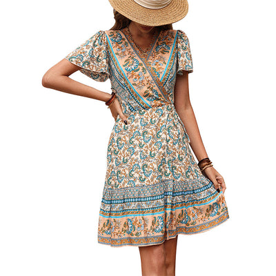 Women Wrap Flower Bohemian Beach Dress