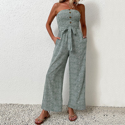 shoulder shirred jumpsuit