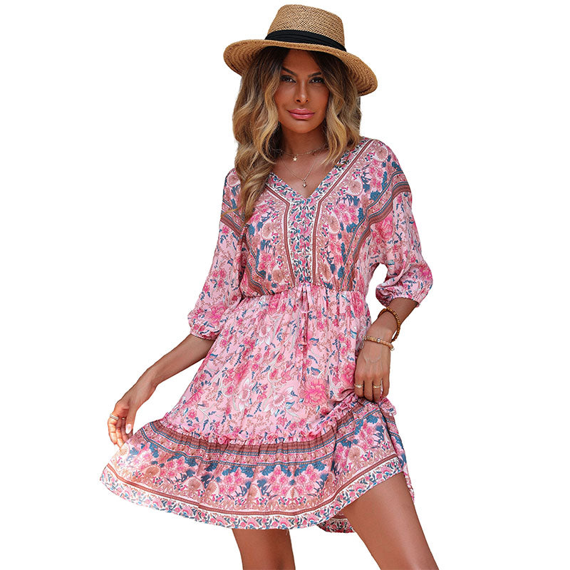 -neck Bohemian Dress