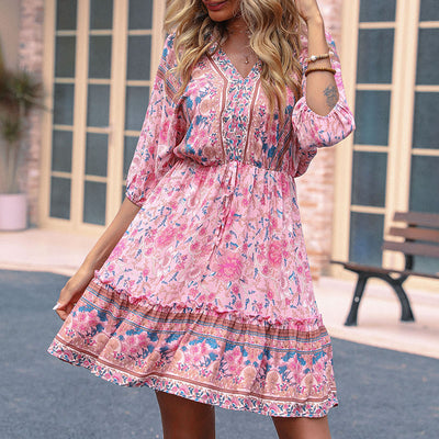 -neck Bohemian Dress