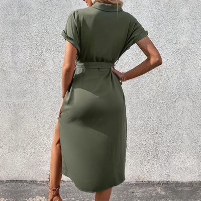 Solid Colour Button Through Midi Dress