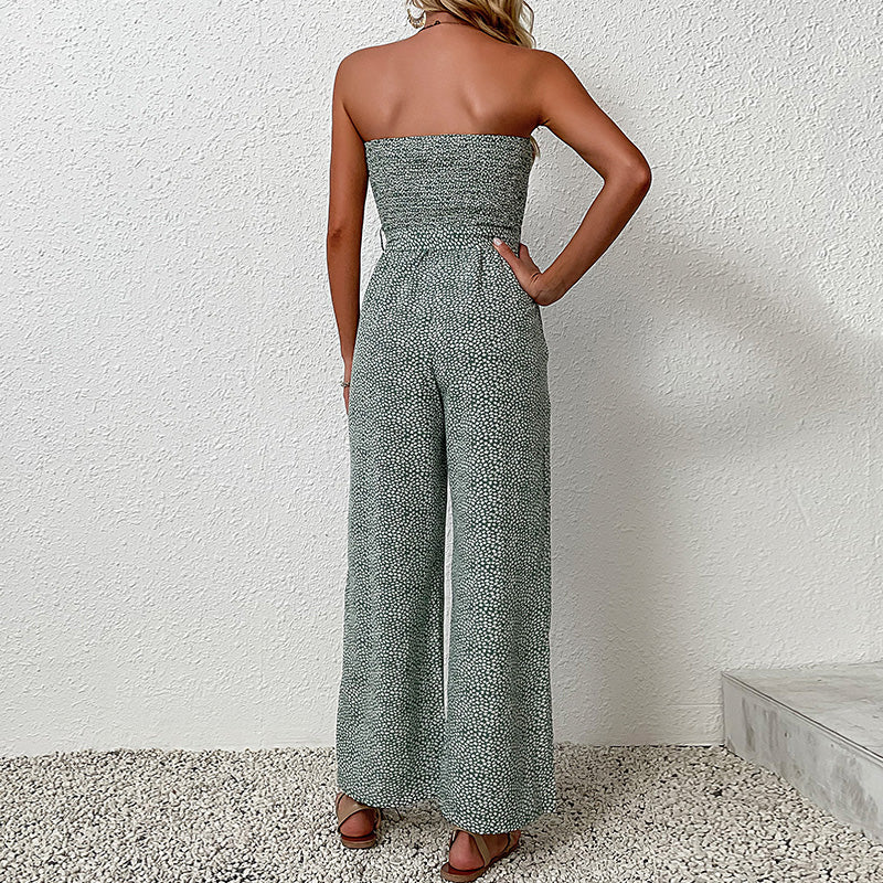 shoulder shirred jumpsuit